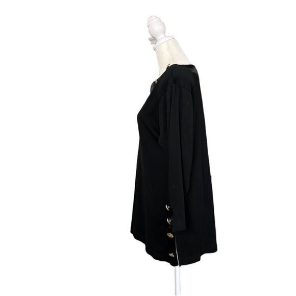 Ivana Vintage Black & Gold Button Detail 3/4 Sleeve Split Hem Blouse Sz Medium - Picture 3 of 10